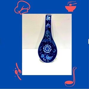 Pier 1 - 10 3/4” Height Mandarin Cobalt Blue and White Floral Spoon Rest